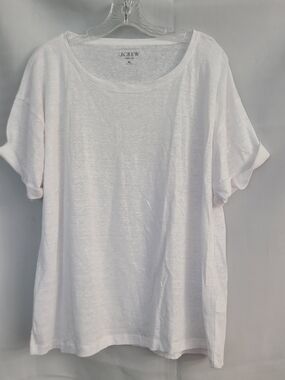 J Crew Sz XL White Lightweight Linen Minimalist Neutral Capsule Casual T Shirt